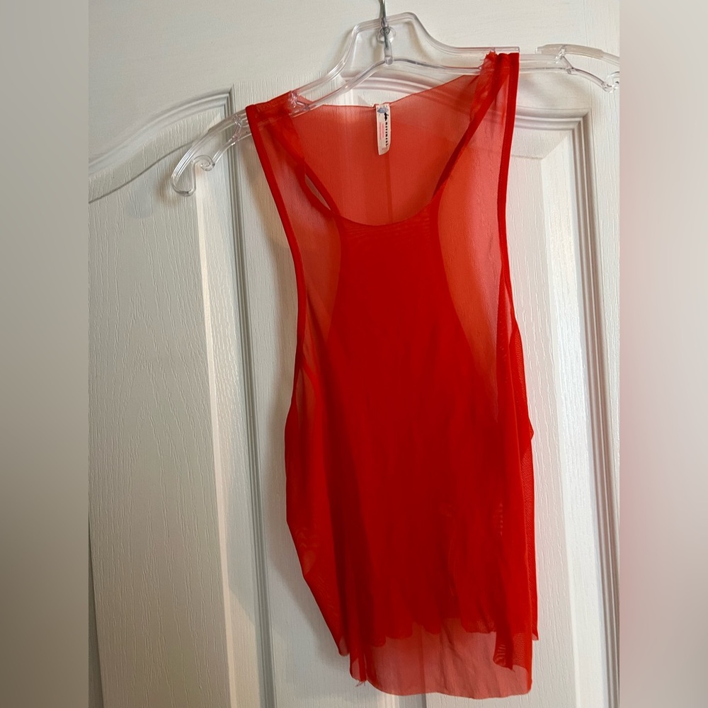 red orange free people movement mesh top